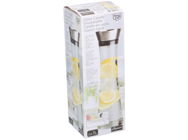 Carafe en verre 1L avec couvercle en acier inoxydable transparent