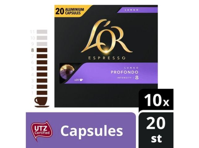 Capsules Café Espresso - Lungo Profondo, pour machine Nespresso, intensité : 8, boîte de 20