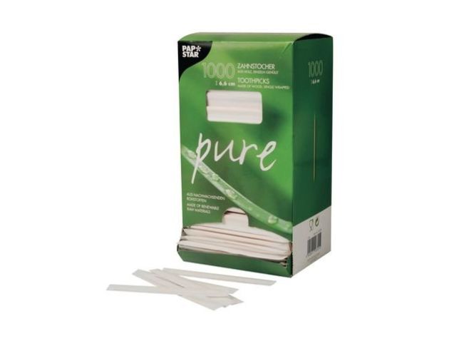 Cure-dent 'pure', en bois, rond, longueur : 65 mm