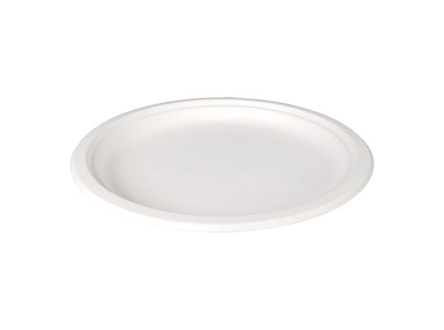 Plateau jetable en canne à sucre 26 cm blanc (50 pièces)