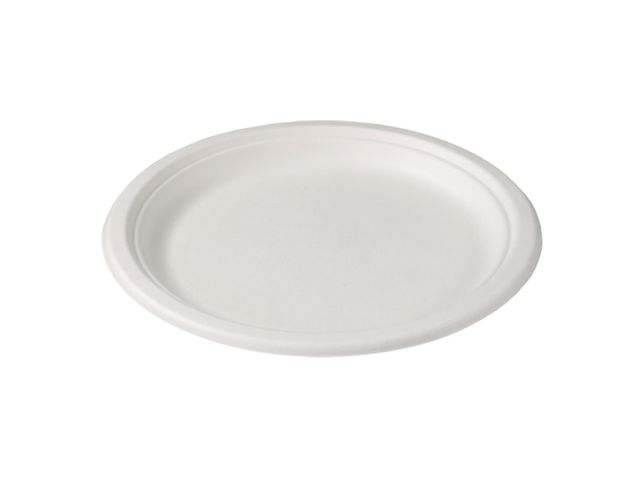 Plaque jetable en canne à sucre 23 cm blanche (50 pièces)