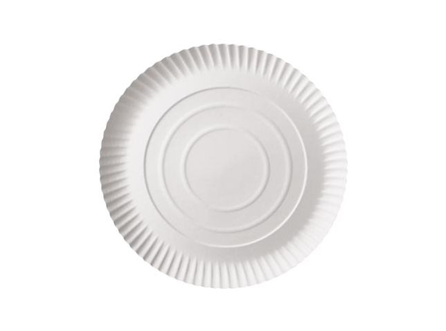 Assiette "pure", ronde, blanche, diamètre 26 cm, en carton, paquet de 100 pièces